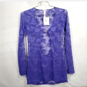 Savage XFenty Sheer Lace Slip NWT Medium Purple Sexy Rihanna Mini Dress Lingerie